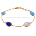 18K Gold Plated Silver Bracelet With Blue Onyx, Lapis and Rainbow
